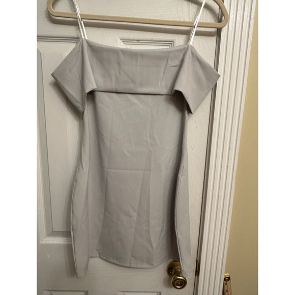 Cloud Ten Womens Off The Shoulder Mini Dress Light Grey Bodycon Bardot Size M - Picture 5 of 5